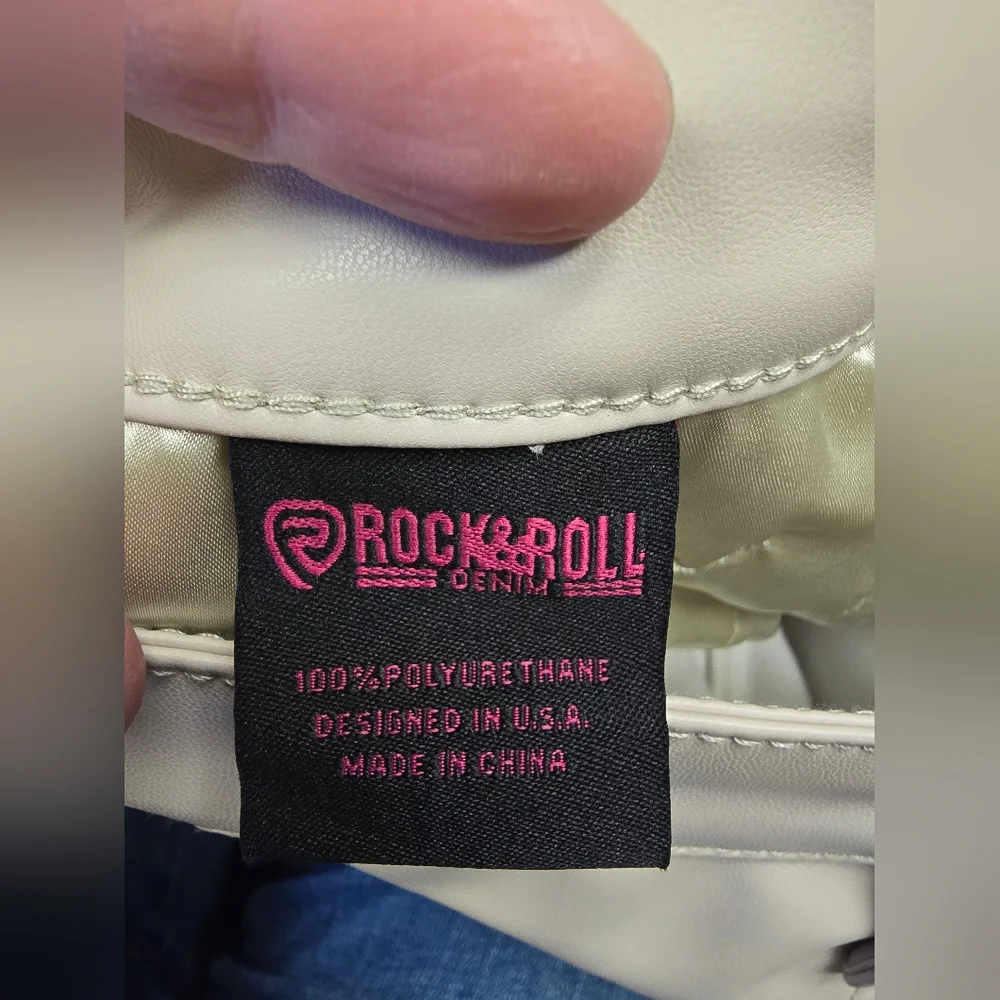 Rock & Roll Denim HIGH RISE EXTRA STRETCH FLARE FAUX LEATHER PANTS in Ivory - Picture 11 of 14